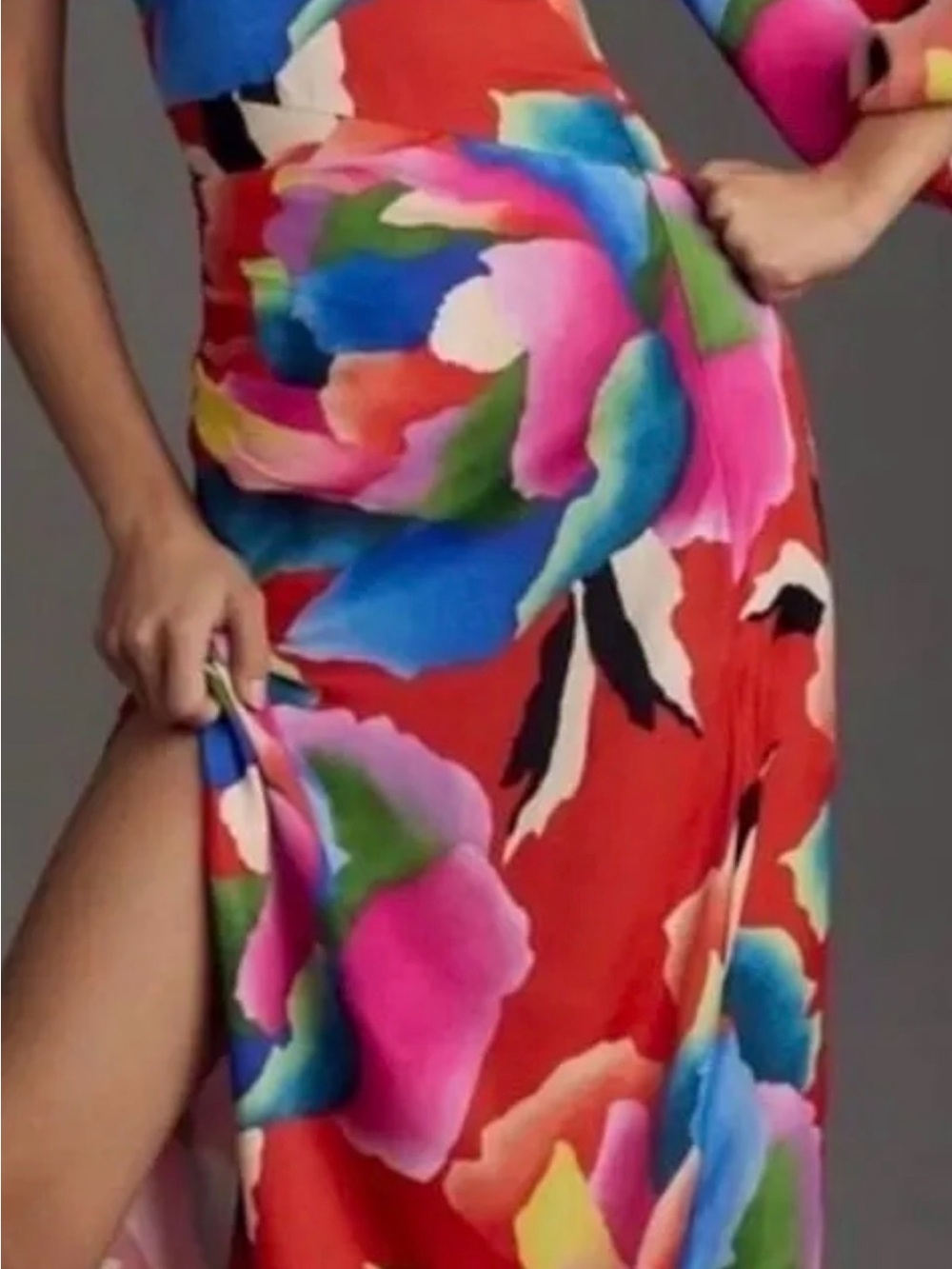 FARM Rio Multicolor Floral One-Shoulder Maxi Dress — Red Base